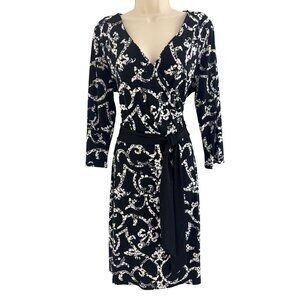 White House Black Market Baroque Print Faux-Wrap Dress with Tie Size 12 Fall